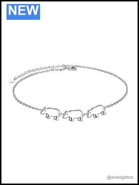 Sterling Silver Hippo Charm Anklet Adjustable 9-10.5 in